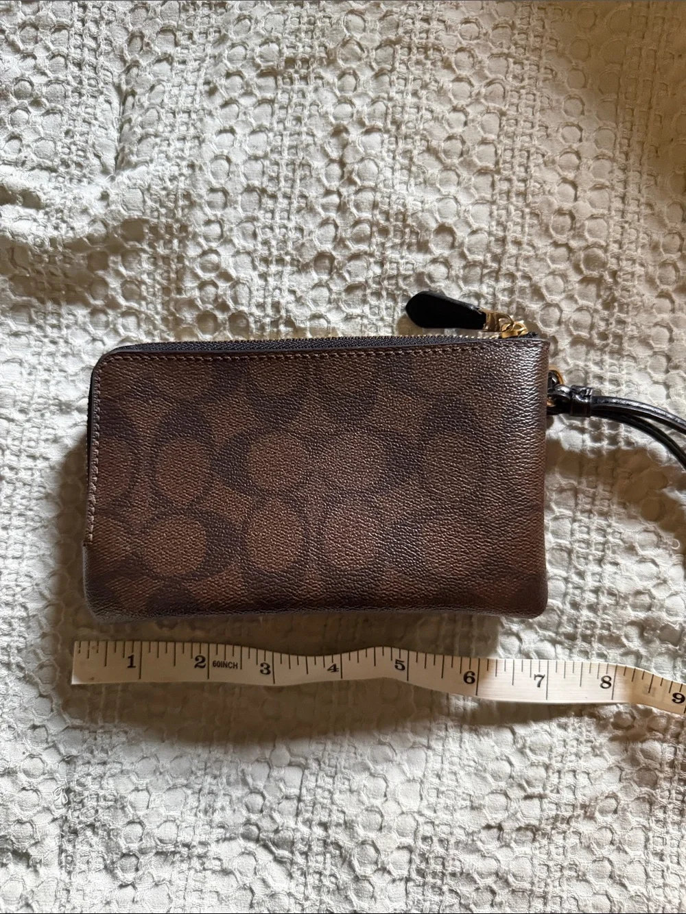 Coach Brown Logo Wristlet with Gold Hardware